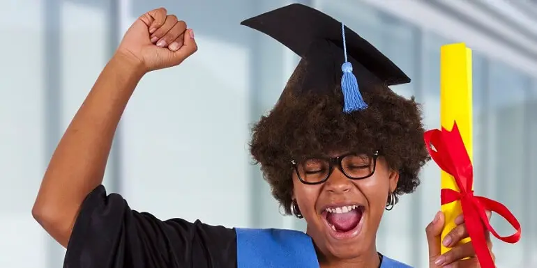 Young Female Graduate Cheering and Holding Diploma